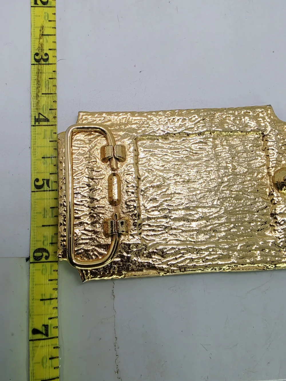 Vintage Gold Tone Western Belt Buckle Nephrite Jade Stone Slab Rope Edge Frame